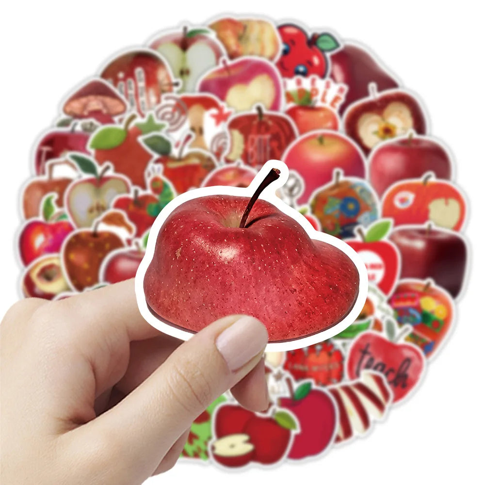 50-Pack Cartoon Apple Stickers for Office Supplies Notebook Luggage Helmet Fridge Decorative Decals