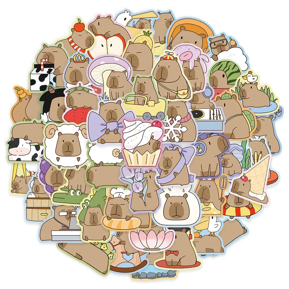 50PCS Fun Capibala Graffiti Stickers Cartoon Animal Graffiti DIY Manual Tags Bookrolls Laptop Tablet Stickers