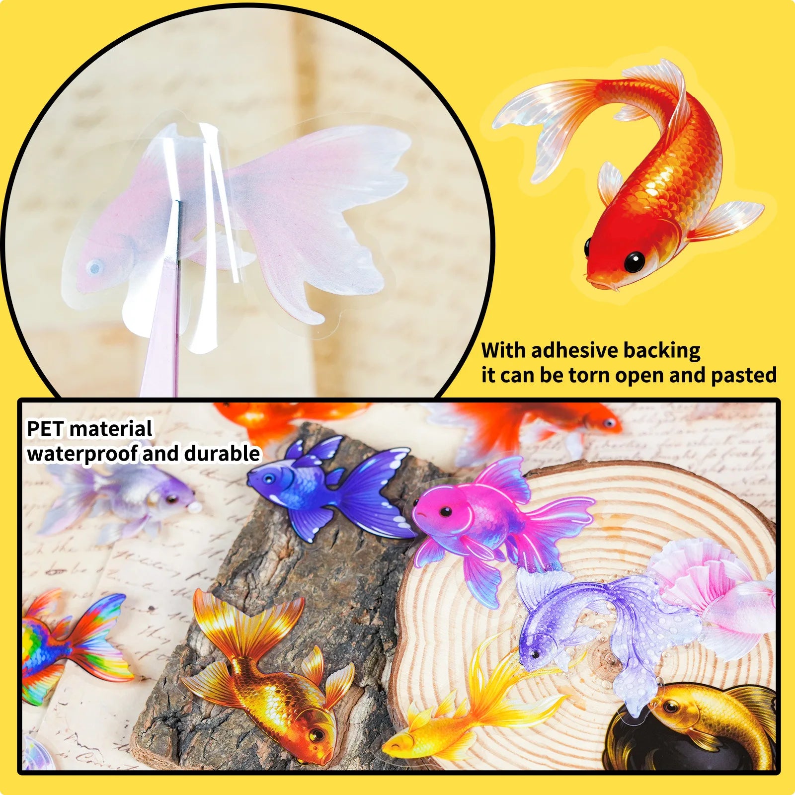 56/112PCS Beautiful Colorful Goldfish Transparent Stickers PET Decorative Helmets Motorcycle Stickers