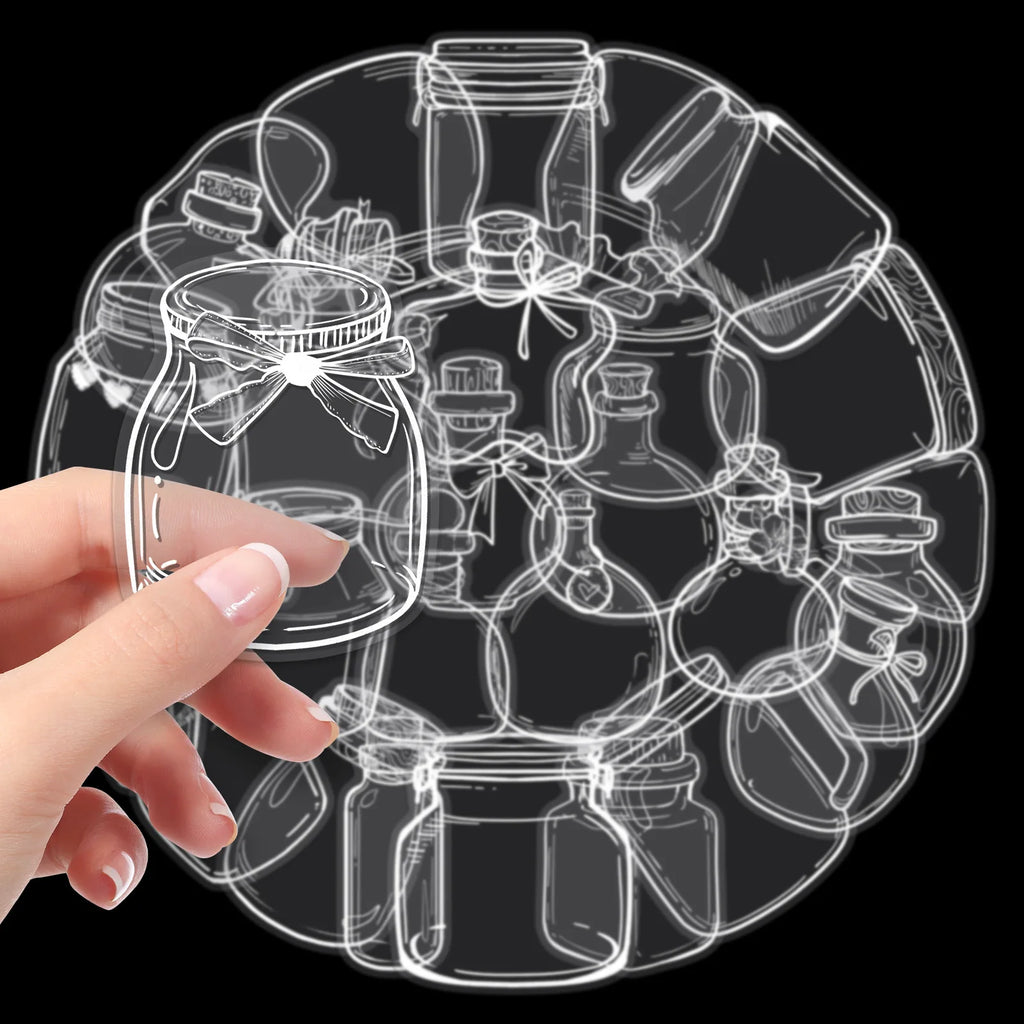 50/100PCS Transparent Wish Bottle Sticker Cartoon Bottle PET Miniature Waterproof Decoration DIY Water Bottles Sticker