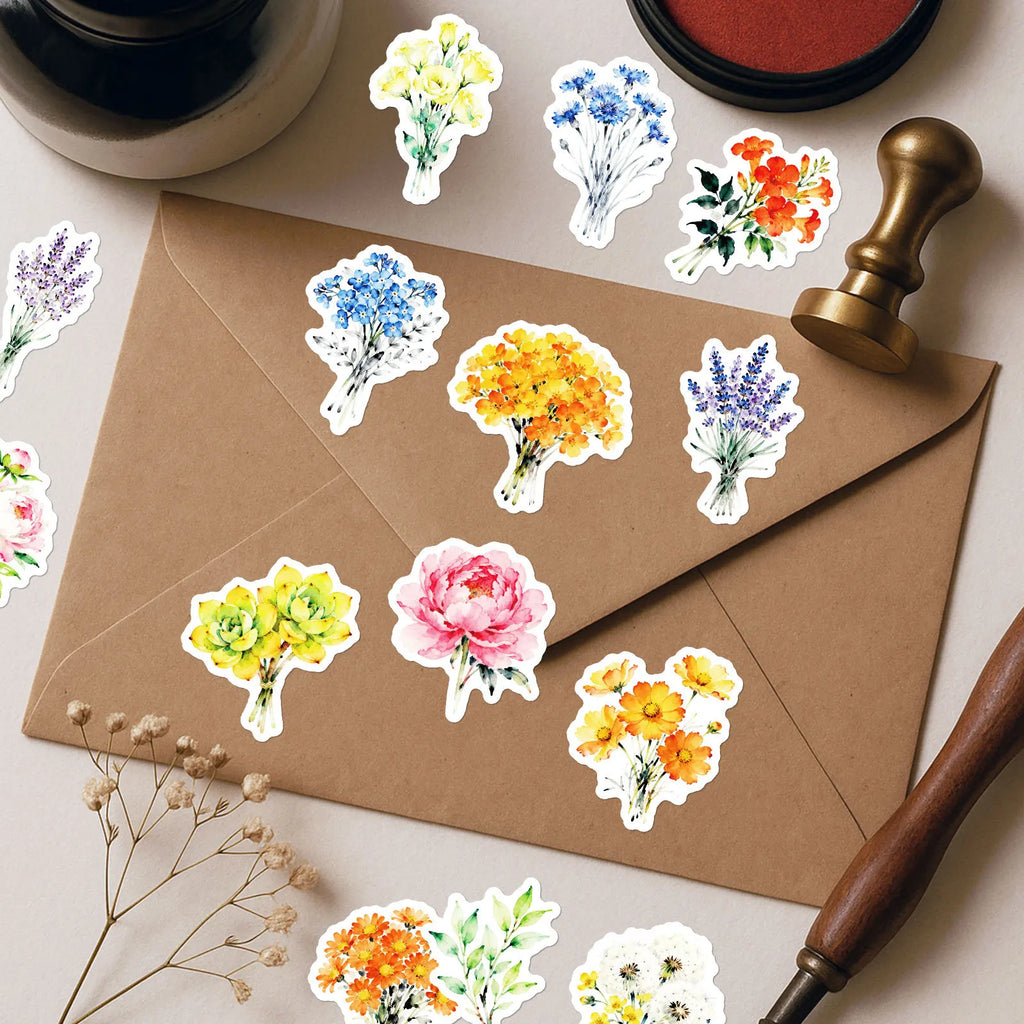 56PCS Fresh Plant Flower Stickers, Phone Cup Suitcase Diary Notebook Kids Stationery Decorative Art Decals Sticker