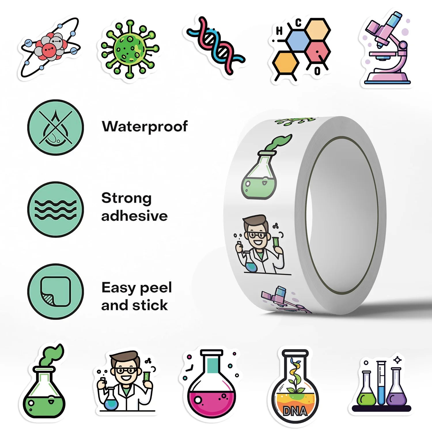 500PCS Cartoon Chemistry Experiment Decorative Stationery Notebook Children Reward Circular Stickers