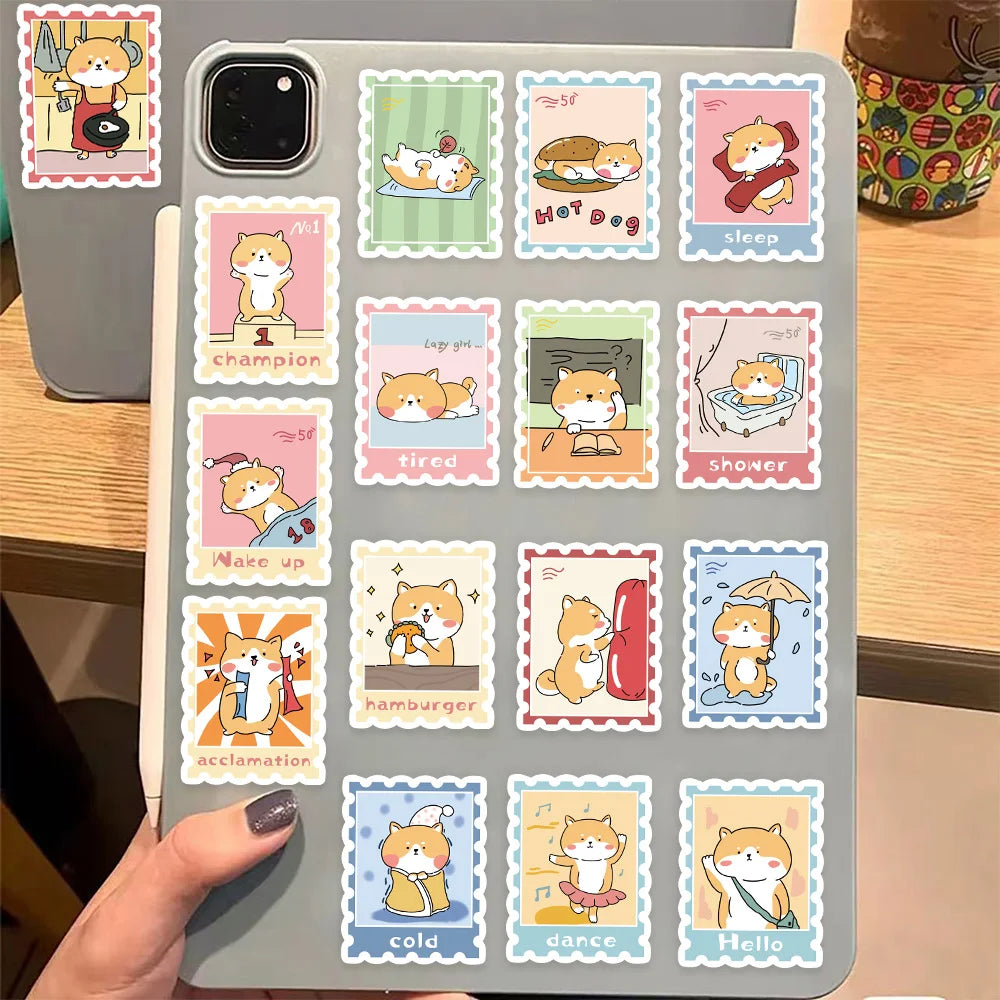 50PCS Hot Dog Firewood Stamp Cute Stickers Animal Stickers DIY Luggage Manual Phone Case Notebook Envelope Label Stickers