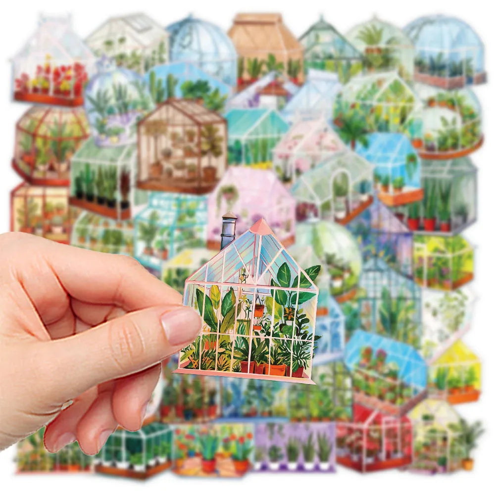 50-Pack Waterproof Transparent PET Flower Stickers for DIY Decoration Student Stationery Luggage Phone Cute Garden Theme