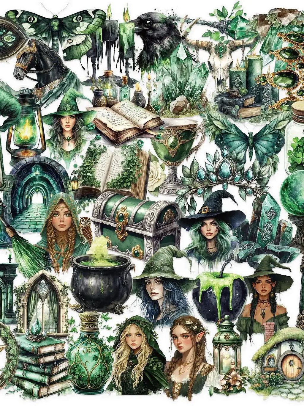 50PCS Witch of the Woods Theme Stickers Scrapbooking Collage Material Decorative Phone Case Frame DIY Waterproof Stickers