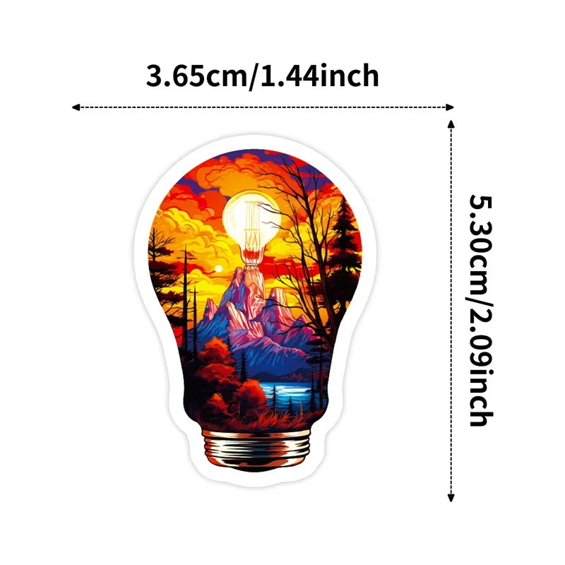 10/30/56PCS Cartoon Light Bulb World PVC Sticky Stickers Aesthetic DIY Colored Phone Laptop Luggage Skateboard Graffiti Decals