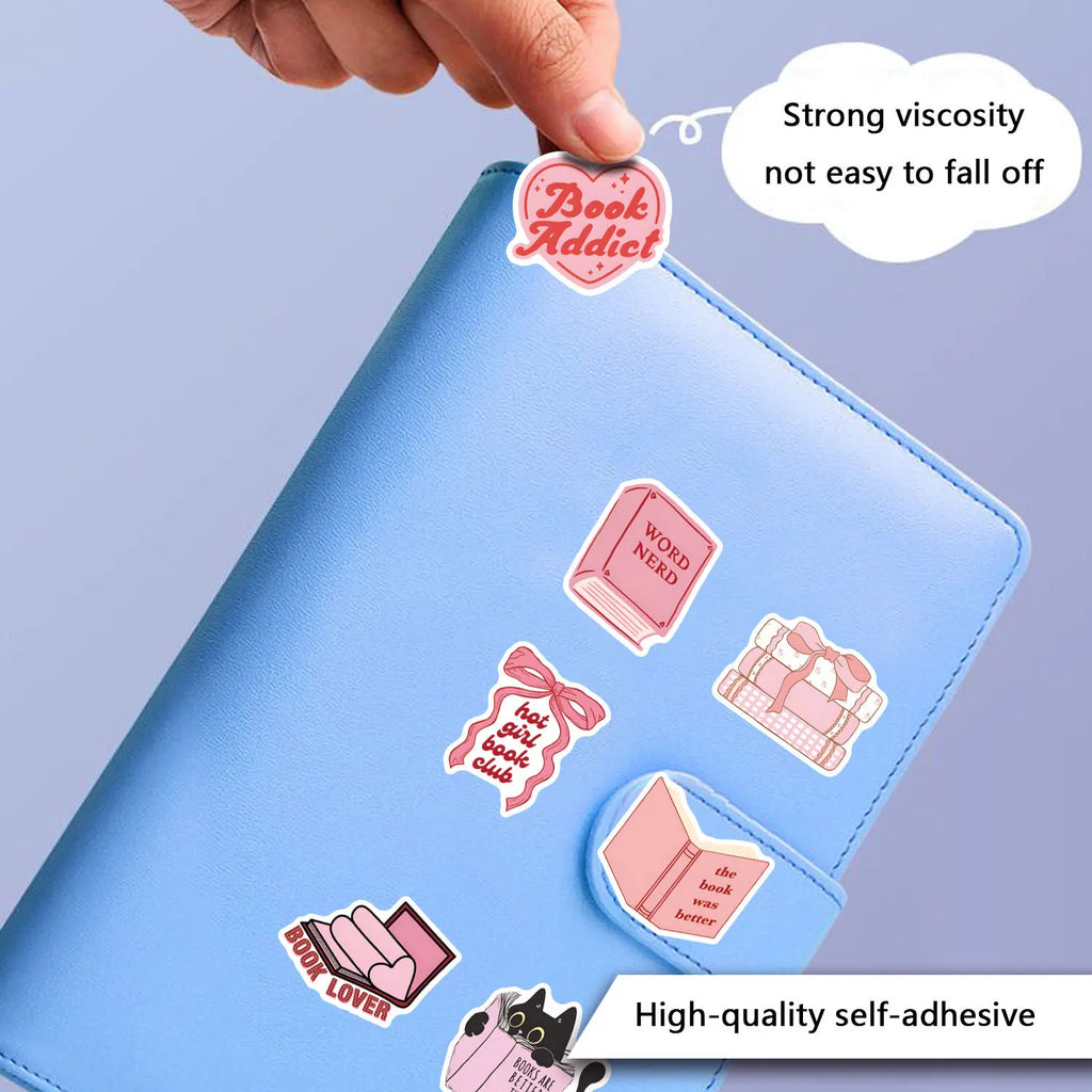 60/120PCS Waterproof Vinyl Pink Bookish Cartoon Graffiti Sticker-Car Luggage Water Cup Laptop Helmet Notebook Sticker