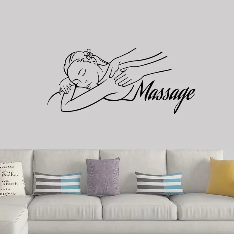 Elegant Spa & Massage Room Vinyl Wall Decal - Relaxing Woman Silhouette with Floral Accent, Matte Finish, Easy-to-Apply Home Dec