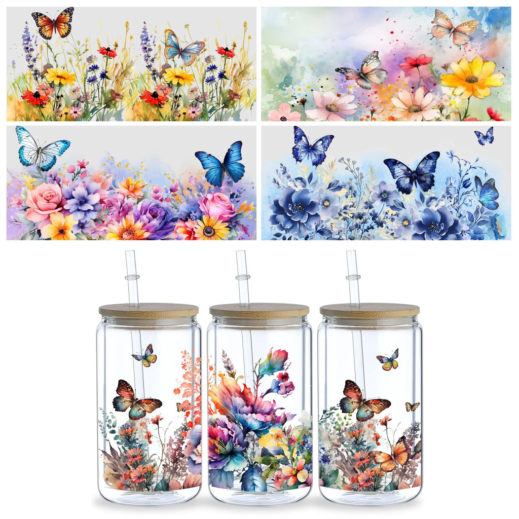 5 sheets of plant UV transfer waterproof self-adhesive stickers for mugs water bottles, DTF transfer stickers for 16 oz glass