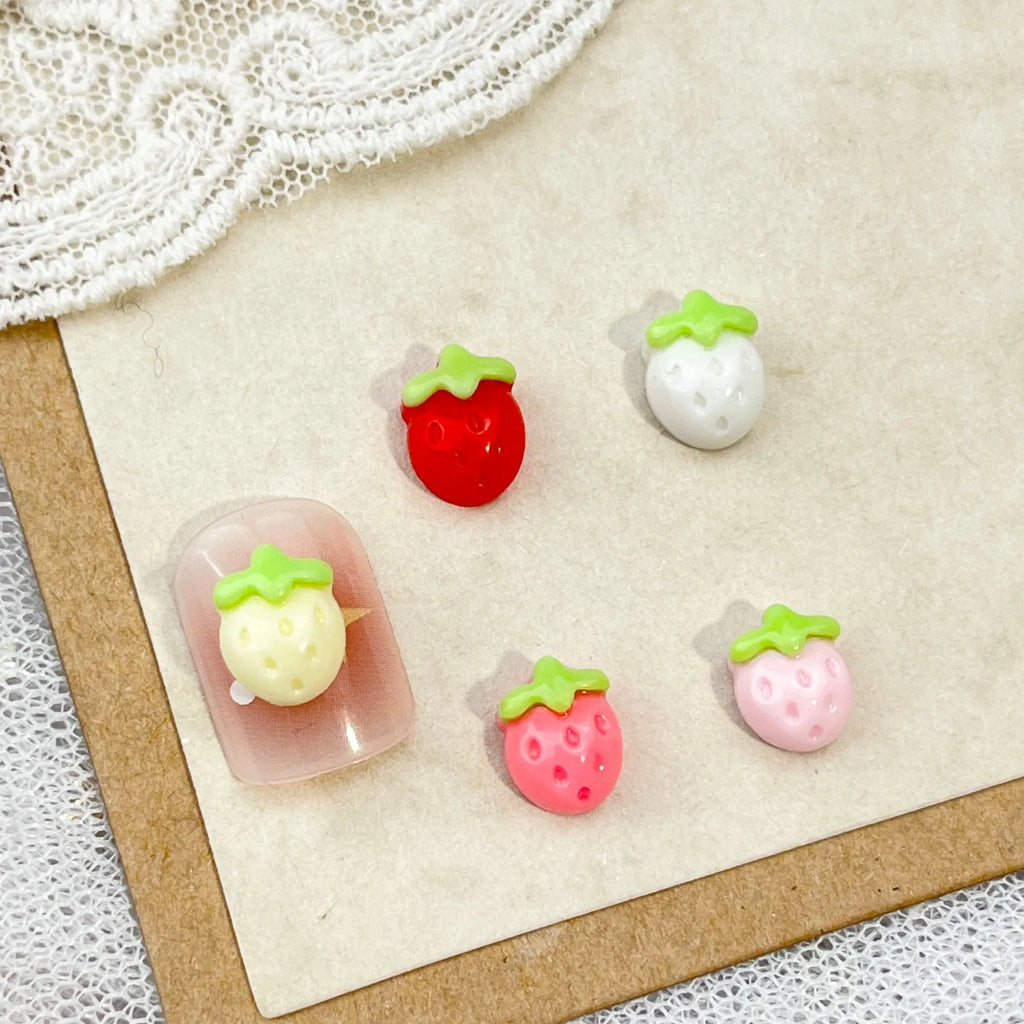 20pcs Sweet Strawberry Nail Art Accessories 3D Flatback Cartoon Resin Nail Charms For DIY Autumn Nail Art Decorations Supplies