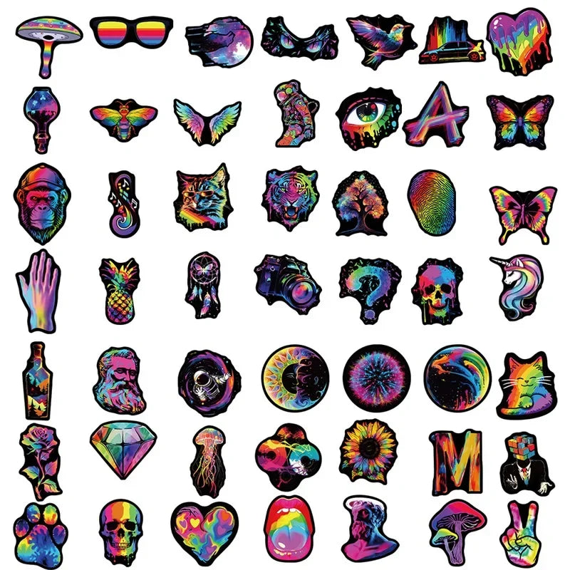10/30/50PCS Black Edged Rainbow PVC Sticker Aesthetic Children's Decoration Scrapbooking Stationery School Supplies for Kids