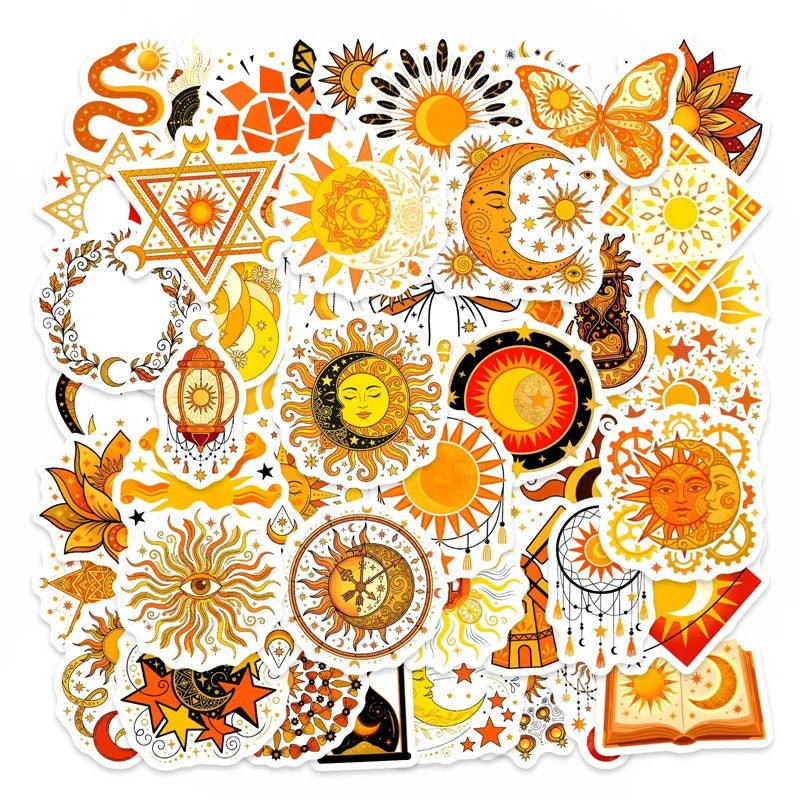 10/30/50PCS Yellow Datura Sun Sticky PVC Sticker Stationery DIY Laptop Luggage Skateboard Decoration Scrapbooking for Kids