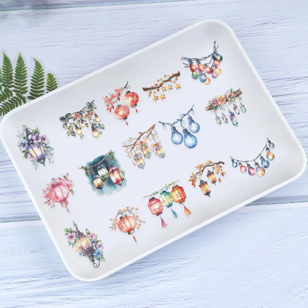 50Pcs Beautiful Lantern PET Transparent Sticker Decoration Mobile Phone Computer Refrigerator Notebook Removable Sticker