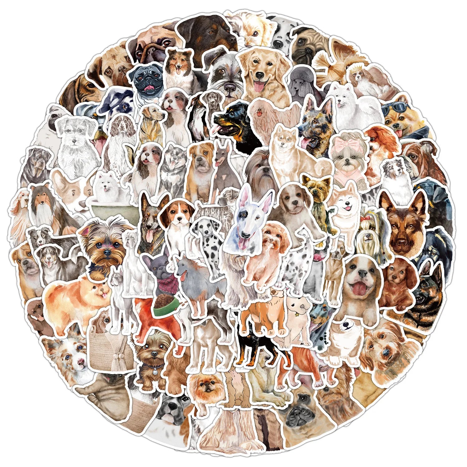 100 PCS Watercolor Cartoon Dog Doodle Stickers, Water Cups, Boxes, Decorative stickers, waterproof creative children's cartoon s