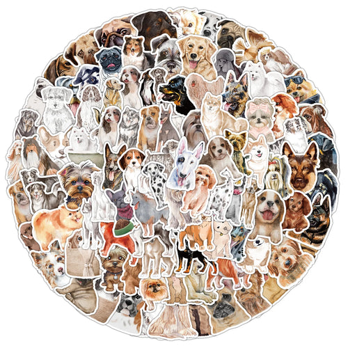 100 PCS Watercolor Cartoon Dog Doodle Stickers, Water Cups, Boxes, Decorative stickers, waterproof creative children's cartoon s
