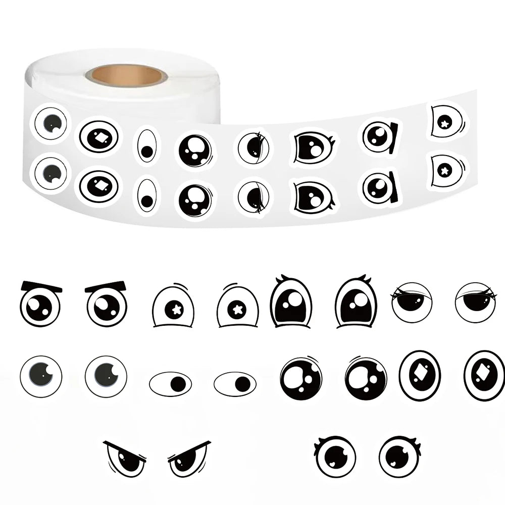 500Pcs/roll Kawaii Small Expression Eyes Cartoon Stickers Cute Gaze Phone Cafe Aesthetic Streetwear Graffiti Bicycle Sticker