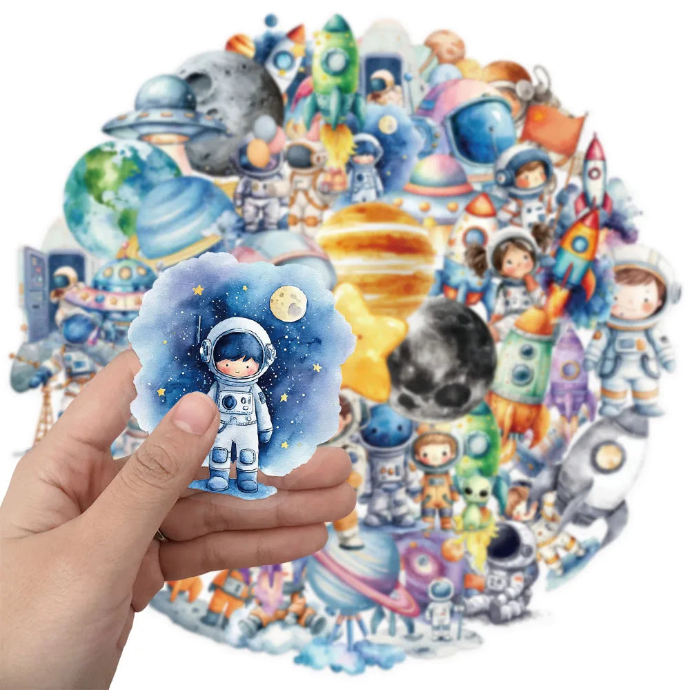 50PCS Space Astronaut PET Plastic Stickers Fun Decorative Phone Cases Laptop Skateboards DIY Decorative Toy Stickers
