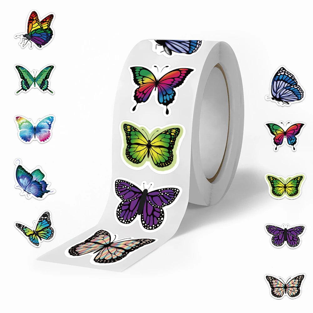 500Pcs/roll Cartoon Butterfly Stickers Luggage Decoration Cartoon Phone Graffiti Stationery Laptop DIY Cafe Creative Stiker