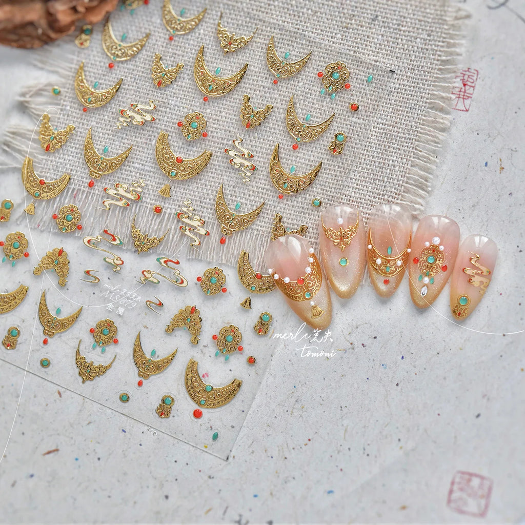 Chic Gold Auspicious Clouds Totem Nail Arts Stickers Self Adhesive Nail Decorations Stickers DIY Luxury Manicure Design Decals