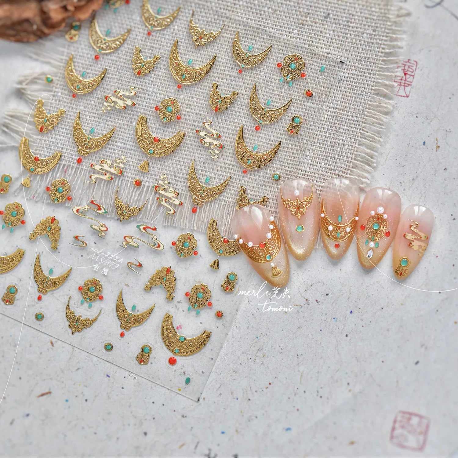 Chic Gold Auspicious Clouds Totem Nail Arts Stickers Self Adhesive Nail Decorations Stickers DIY Luxury Manicure Design Decals