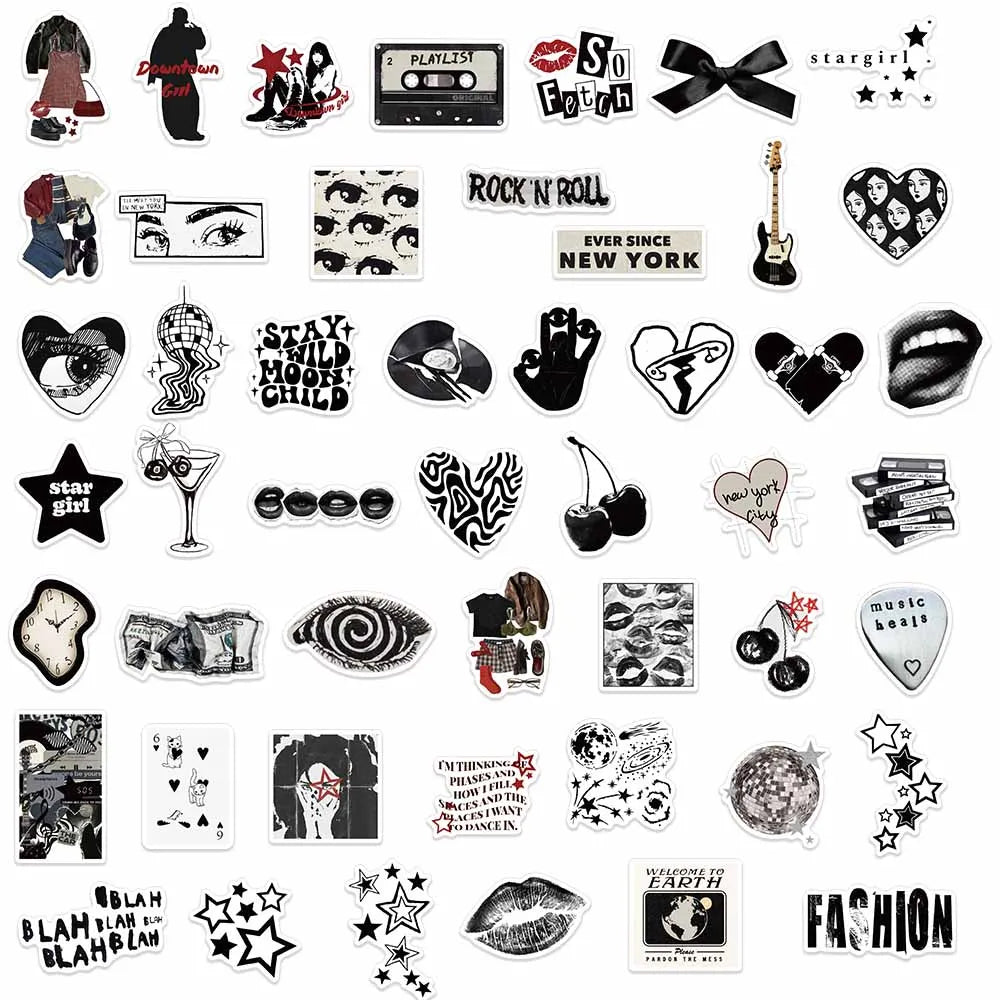 50PCS Creative Black Y2K Creative Aesthetic Sticker Advanced Mobile Phone Case Laptop Sticker