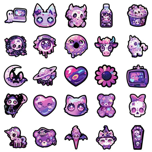 10/30/50PCS Kawaii Purple Animal Sticky PVC Sticker Aesthetic Stationery DIY Decoration Scrapbooking School Supplies for Kids
