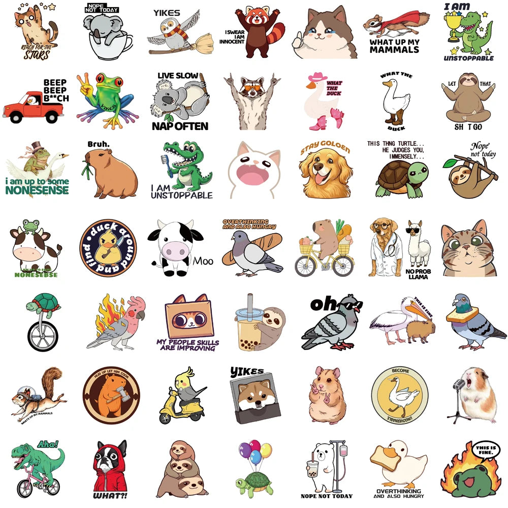 50pcs Funny Animal Sticker Laptop Scrapbooking Luggage Stationery Phone Diary  PVC Waterproof Community Dormitory Sticker