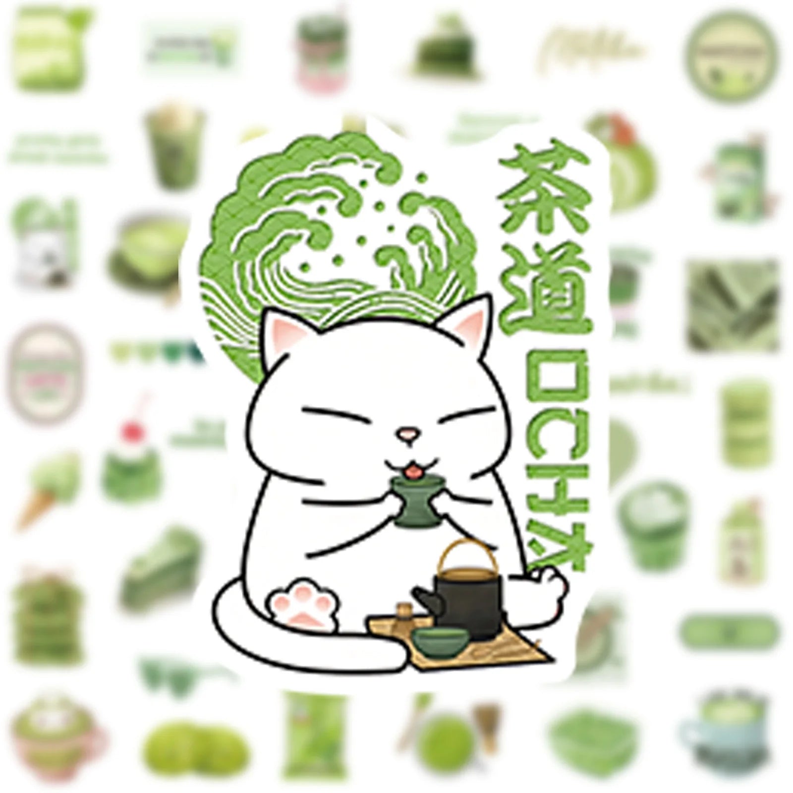50/100Pcs Green Coffee Cake Fresh Style Stickers DIY for Notebook Skate Phone Helmet Album Fridge Removable Fade Resistant Decal