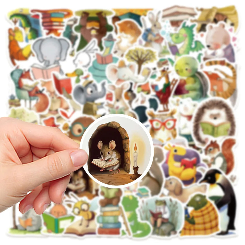 50/100PCS Animal Reading Animal Bookish Stickers Luggage, Computer, Mobile Phone, Helmet, Waterproof Stationery Stickers