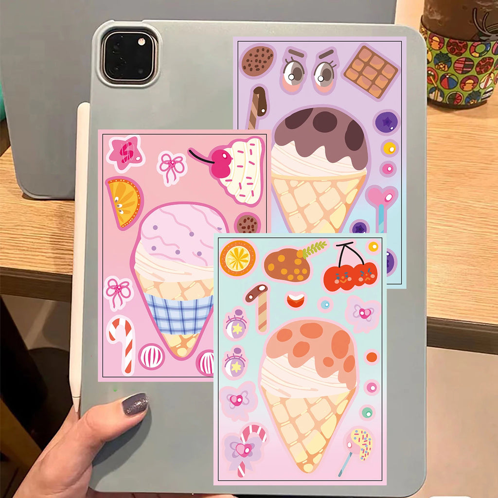 8PCS Cartoon Cake Print Collage Nostalgia Transparent Cartoon Living Scrapbook Skateboards Phone PET Luggage Bottle Decals