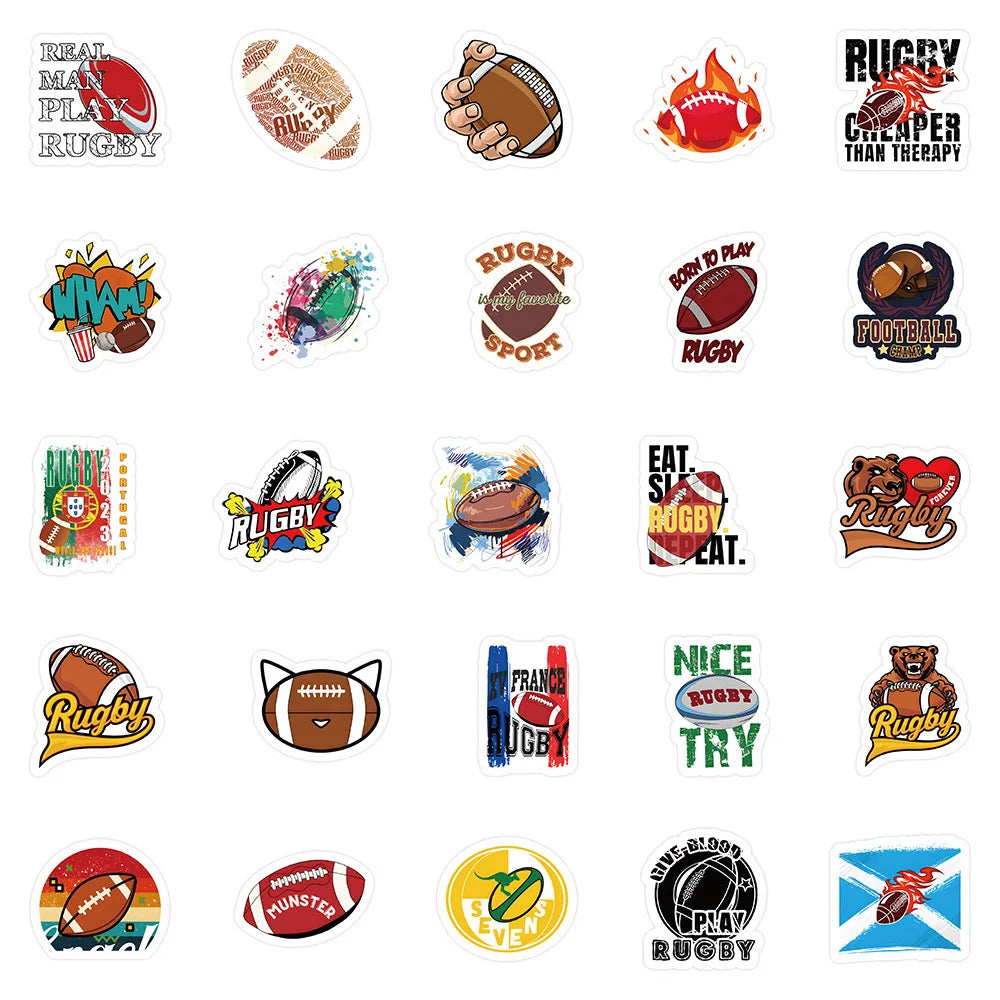 50/100 Pcs Cartoon Rugby Sports Creative Stickers Reusable for Suitcase Stationery Box Phone Case Desk Helmet Decals