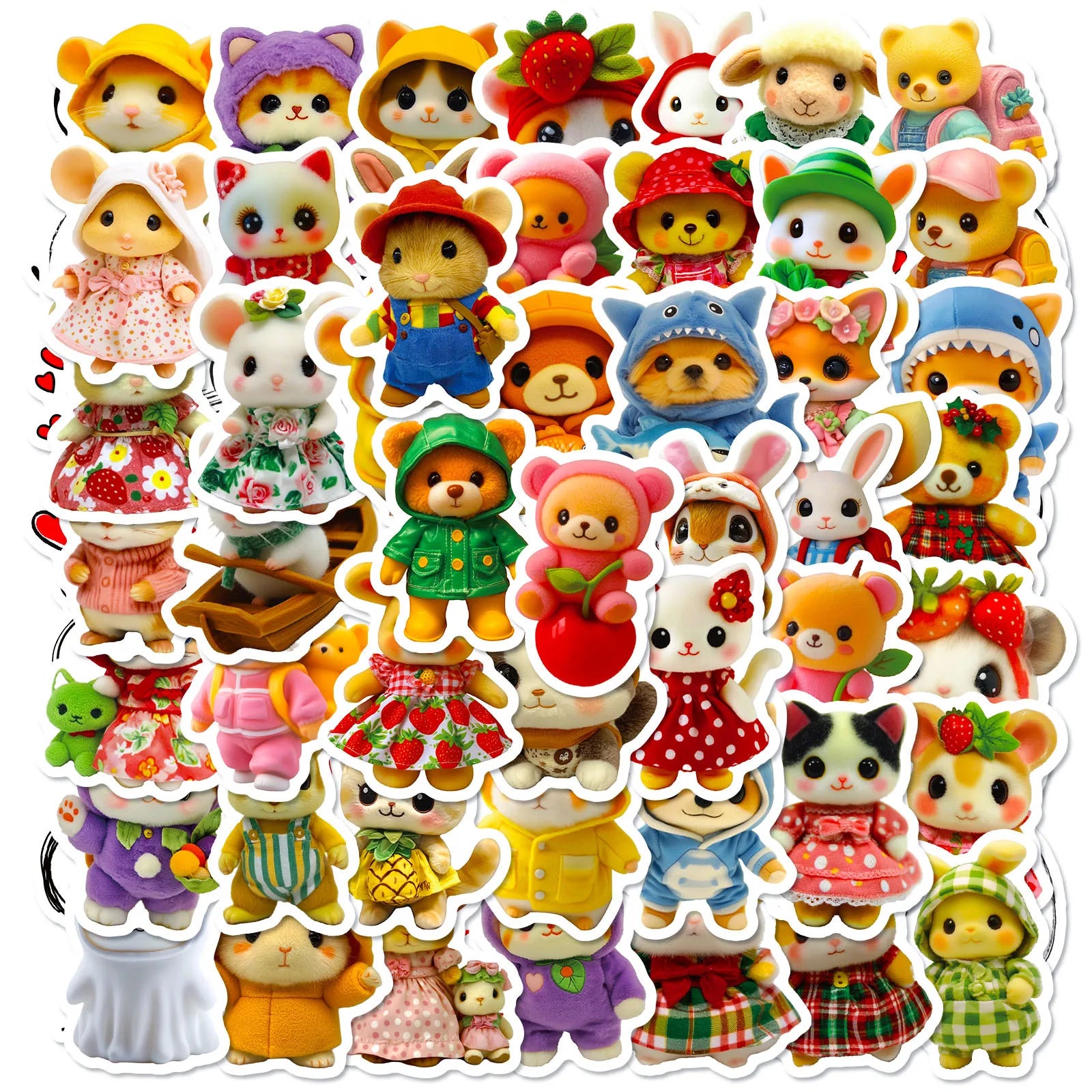 50-Pack Plush Toy Bear Style Cartoon Stickers Waterproof Decorative Decals for Students Mobile Phones Notebooks