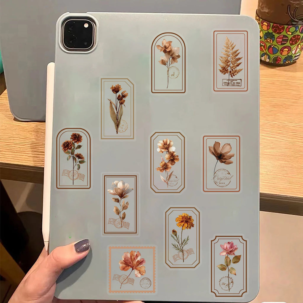 50/100PCS Picking Up Flowers On Old Pages Stickers Classical Style Aesthetic Phone Motorcycle Laptop Bicycle Graffiti Sticker ﻿