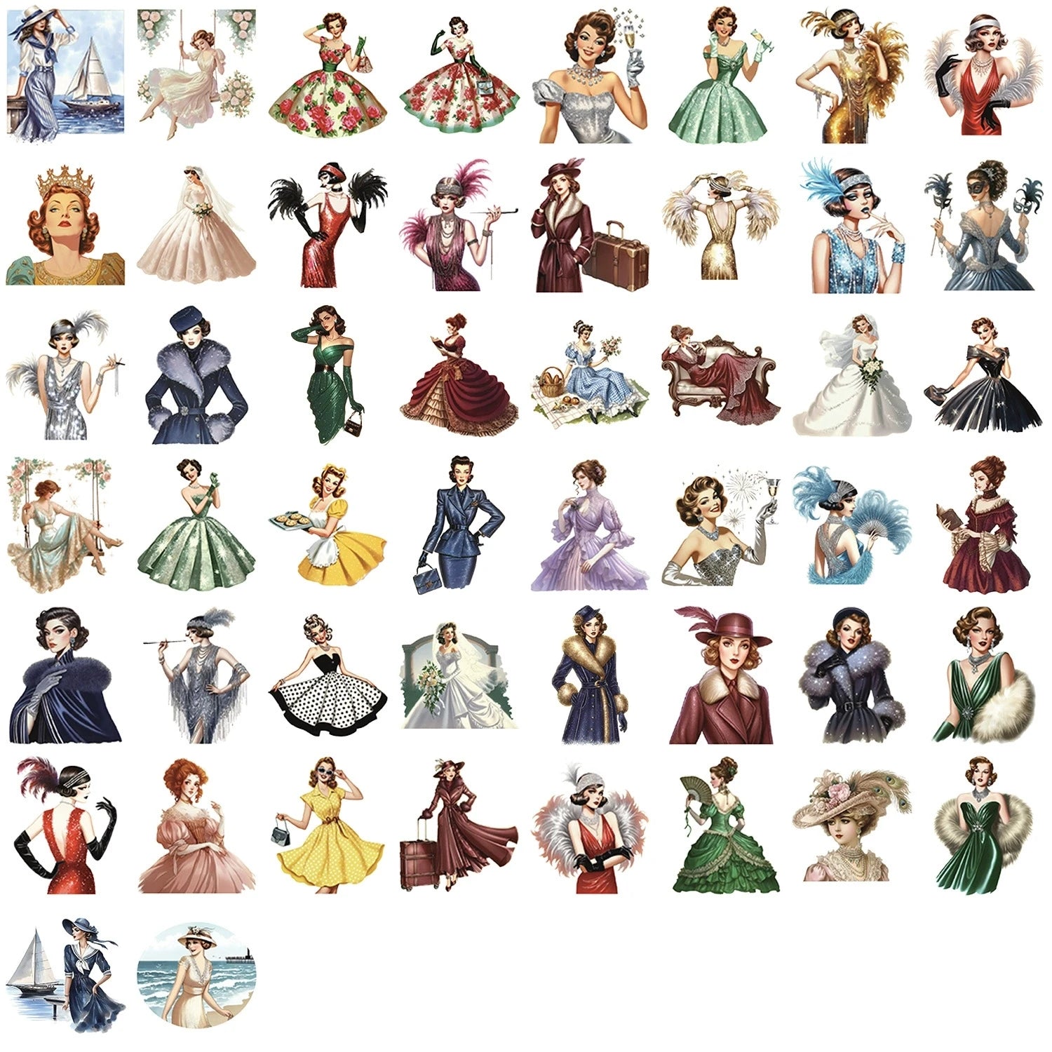 50-200PCS Cartoon Retro & Flower Girl Stickers Waterproof Transparent PET Decorative Guitar Notebook Stationery Stickers