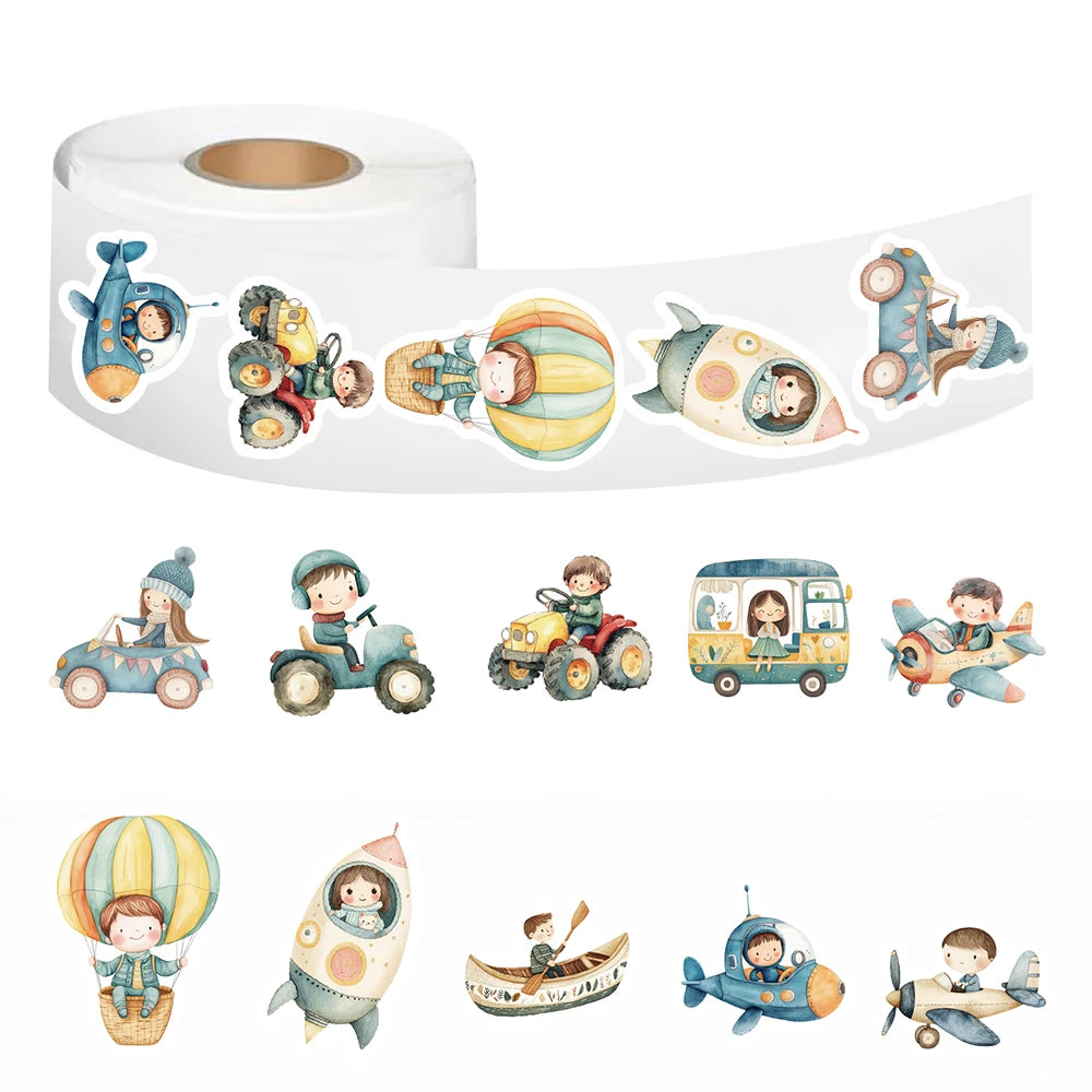 500PCS Cartoon Transportation Vehicles Roll Stickers Gifts Labels DIY Art Picture Phone Landscape Stationery Wall Painting