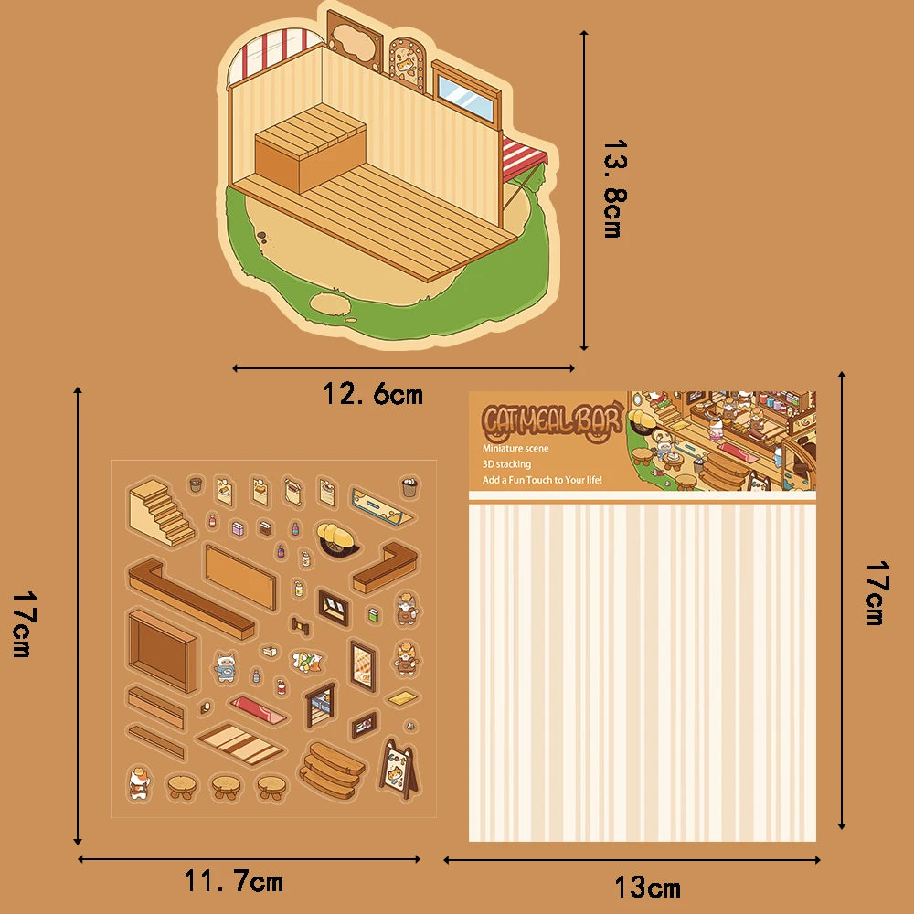 2PCS Cat Meal Bar Landscape Landscaping DIY Scene Stickers Art Picture Scrapbook Cafe Living Room Personalized Nostalgia Sticker