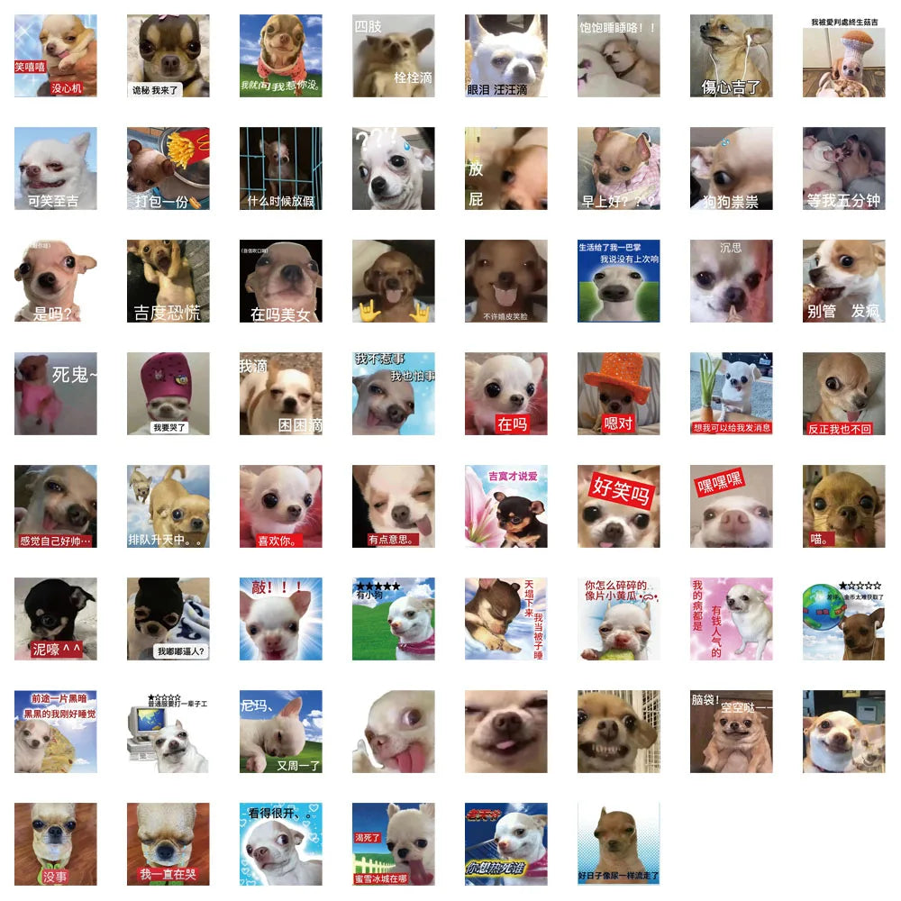 62PCS Cartoon Cute and Funny Chihuahua Internet Celebrity Graffiti Stickers DIY Handmade Label Scroll Notebook Tablet Stickers