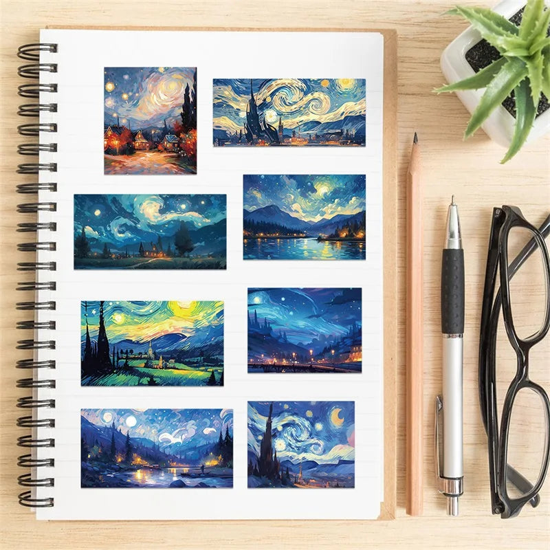 10/30/50PCS Cartoon Starry Sky Paint PVC Sticker Aesthetic Decoration Scrapbooking Sketchbook Korean Stationery School Supplies