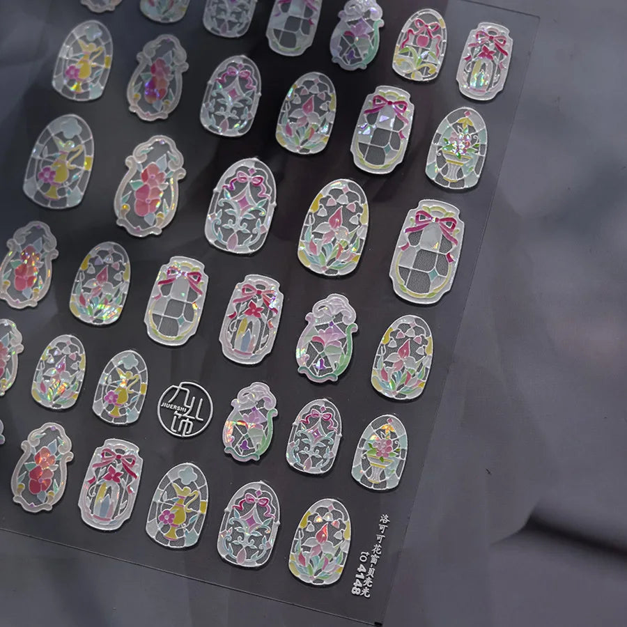 1piece 5D Glass Fragment Nail Sticker High Quality Stained Glass Window Grille Design Glitter Art Decoration Design Nail Sticker