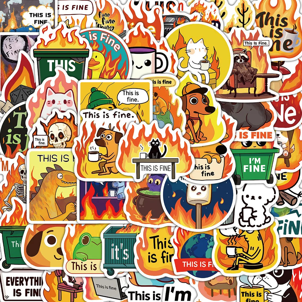 50PCS Cute This is Fine Stickers Skateboard Classic Graffiti Nostalgia Laptop Living Phone Coffee DIY Landscape Wall Bar Sticker