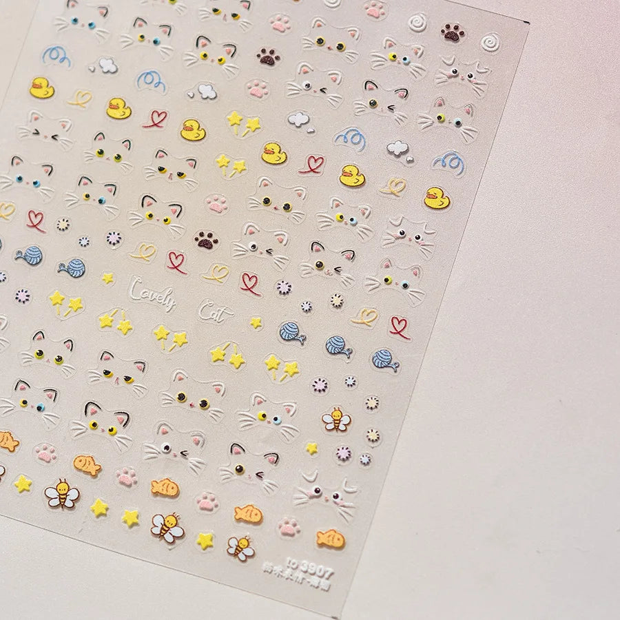 Cute Graffiti Lines Nail Art Stickers 5D Embossed Butterfly Rabbit Nail Art Accessory Stickers DIY Japanese Self Adhesive Decals