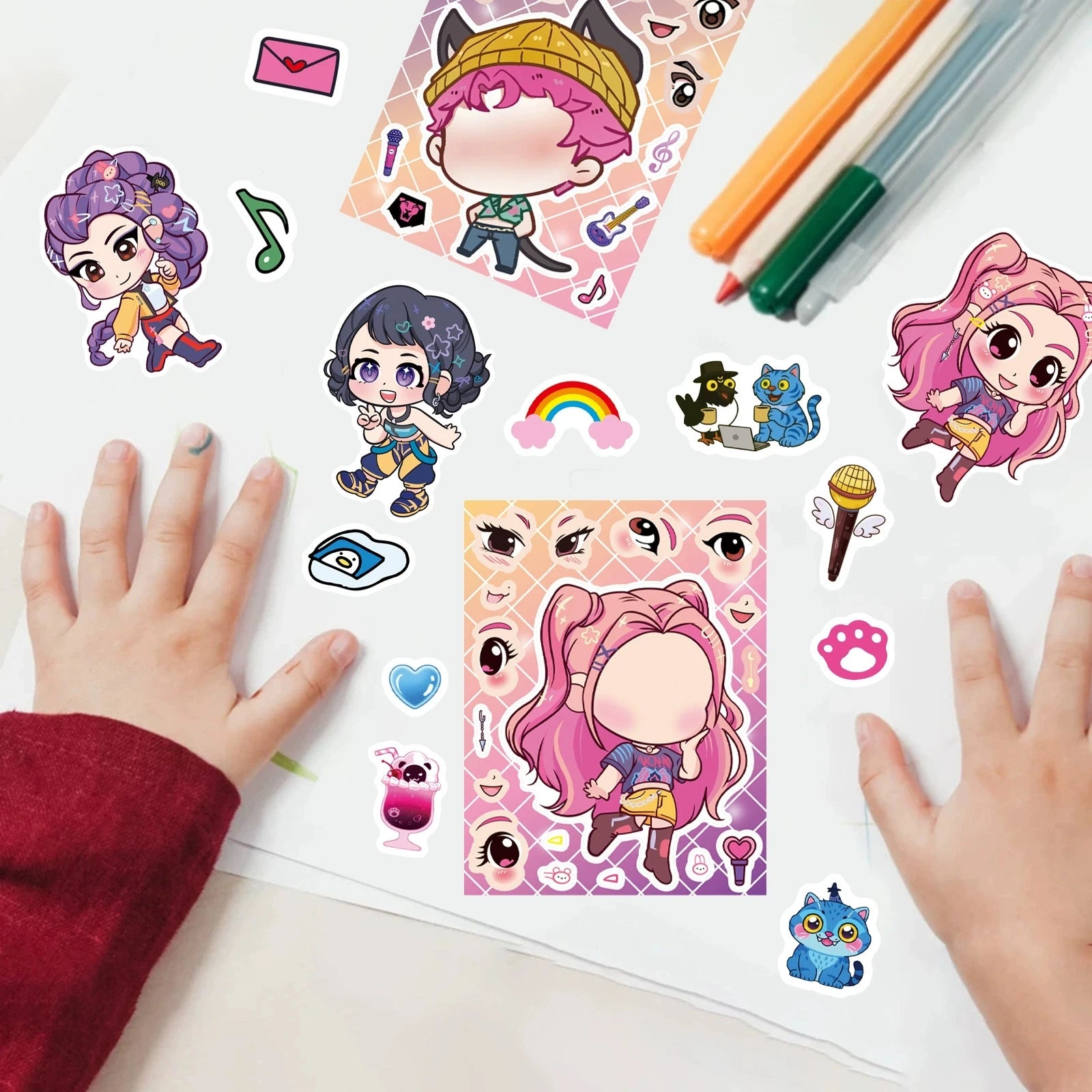 8/16/24 PCS Anime Cartoon Make a Face Stickers DIY Handicrafts Waterproof Puzzle Reward Stationery Stickers