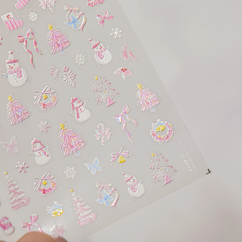 Cute Mini Snowman Nail Art Decorations Decals Stickers Merry Christmas Snowflake Bows Pattern Nails 3D Decorations Stickers DIY