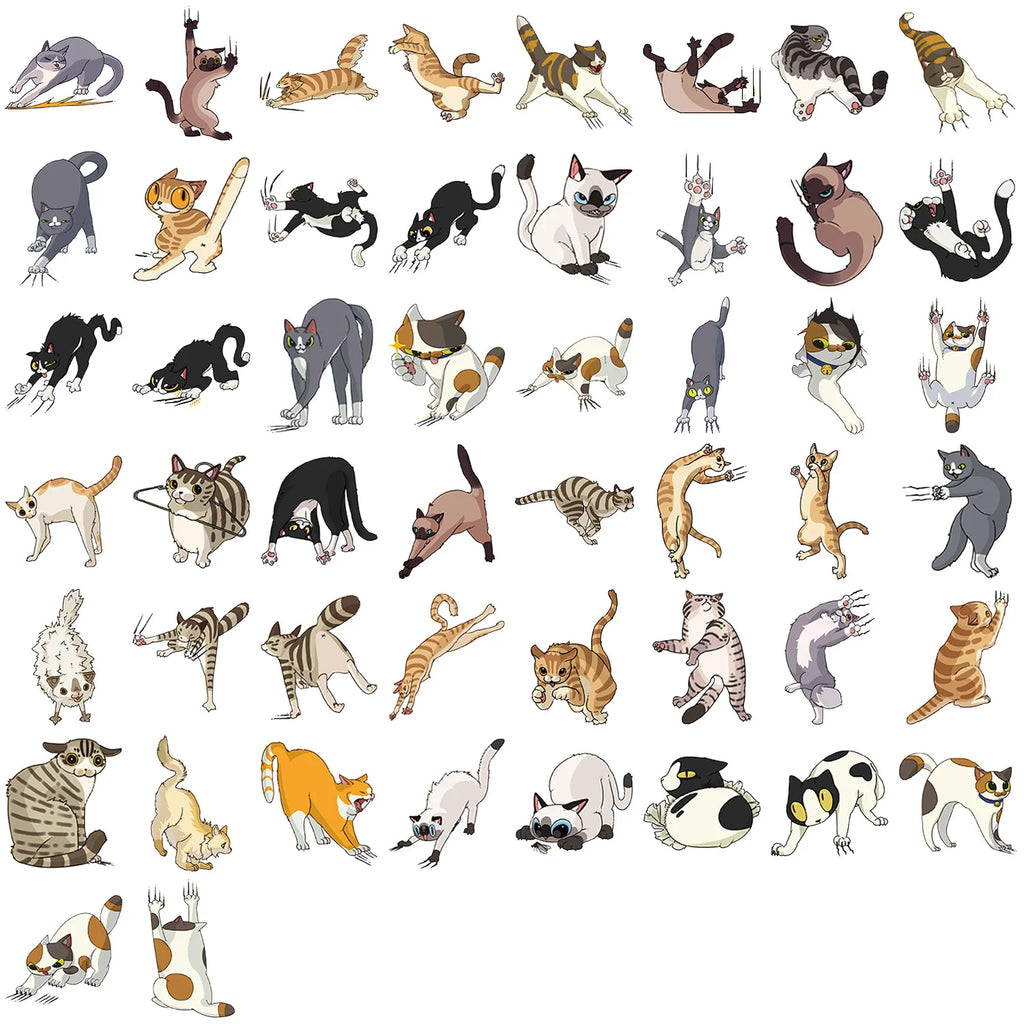 50/100PCS Transparent PET Cartoon Cat Scratch Stickers Self Adhesive Waterproof Decor Guitar Helmet Notebook Stationery Stickers