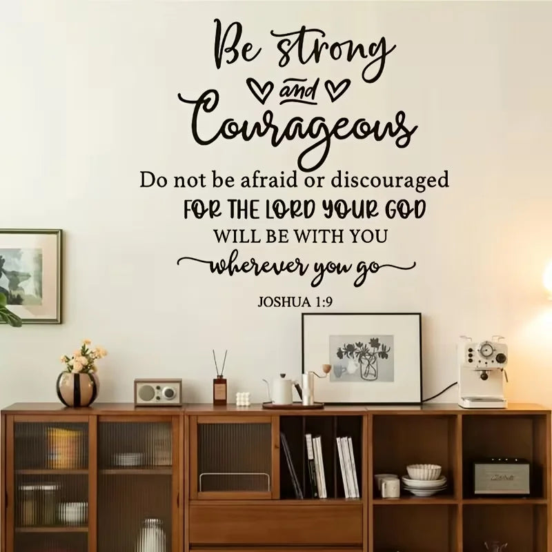 1pc Joshua 1:9 Inspirational Bible Verse Wall Decal - Contemporary Self-Adhesive Religious Quote Sticker with Black & White Lett