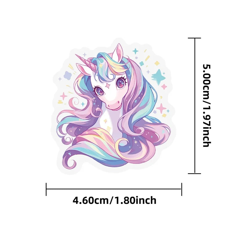 56PCS Kawaii Unicorn PET Sticky Sticker Aesthetic Tear Open DIY Colored Decoration Scrapbooking Sketchbook Supplies for Kids