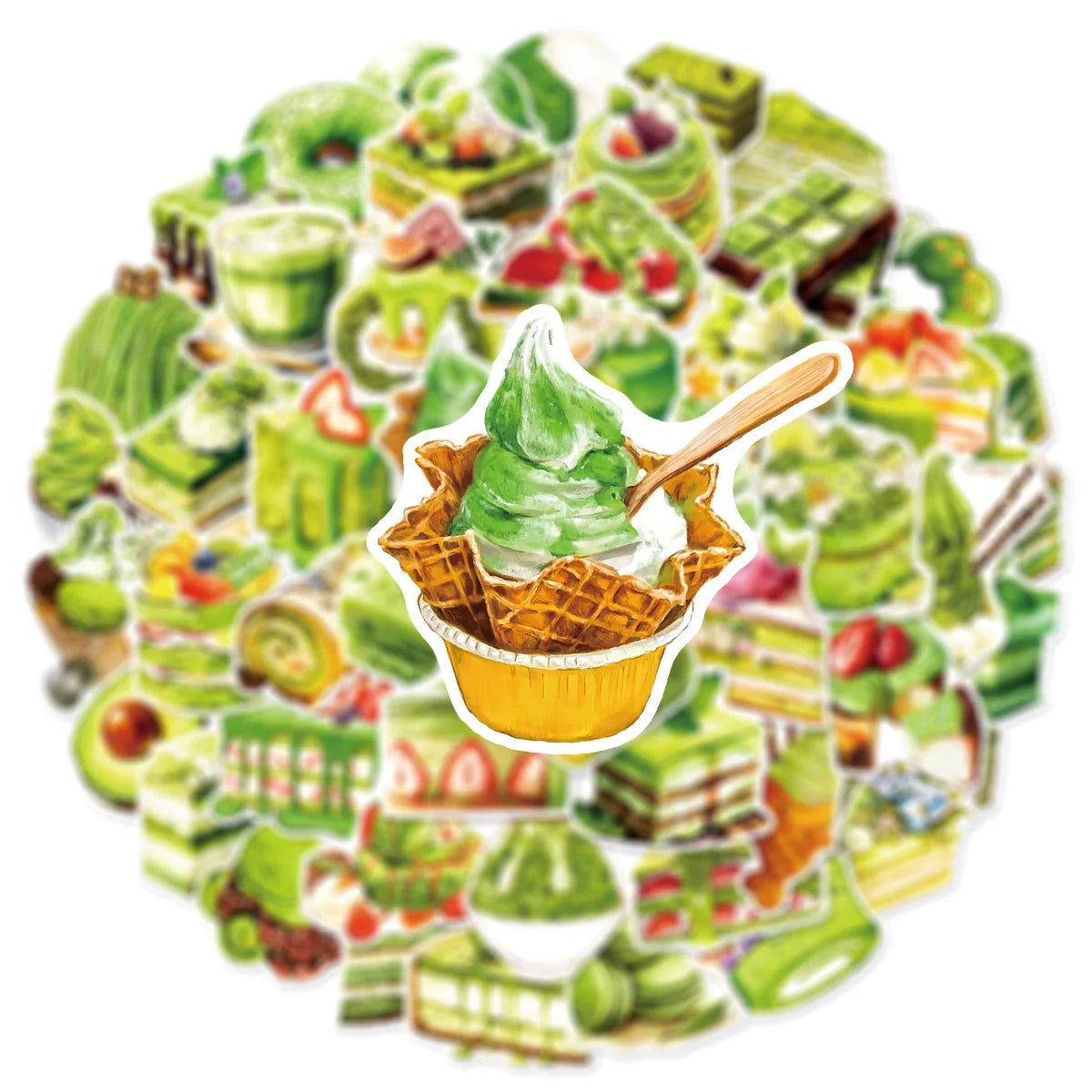 50/100Pcs Chocolate & Matcha Dessert Cake Doodle Stickers, Stationery Decor Decals Notebook Lunch Box Fridge Luggage Stickers