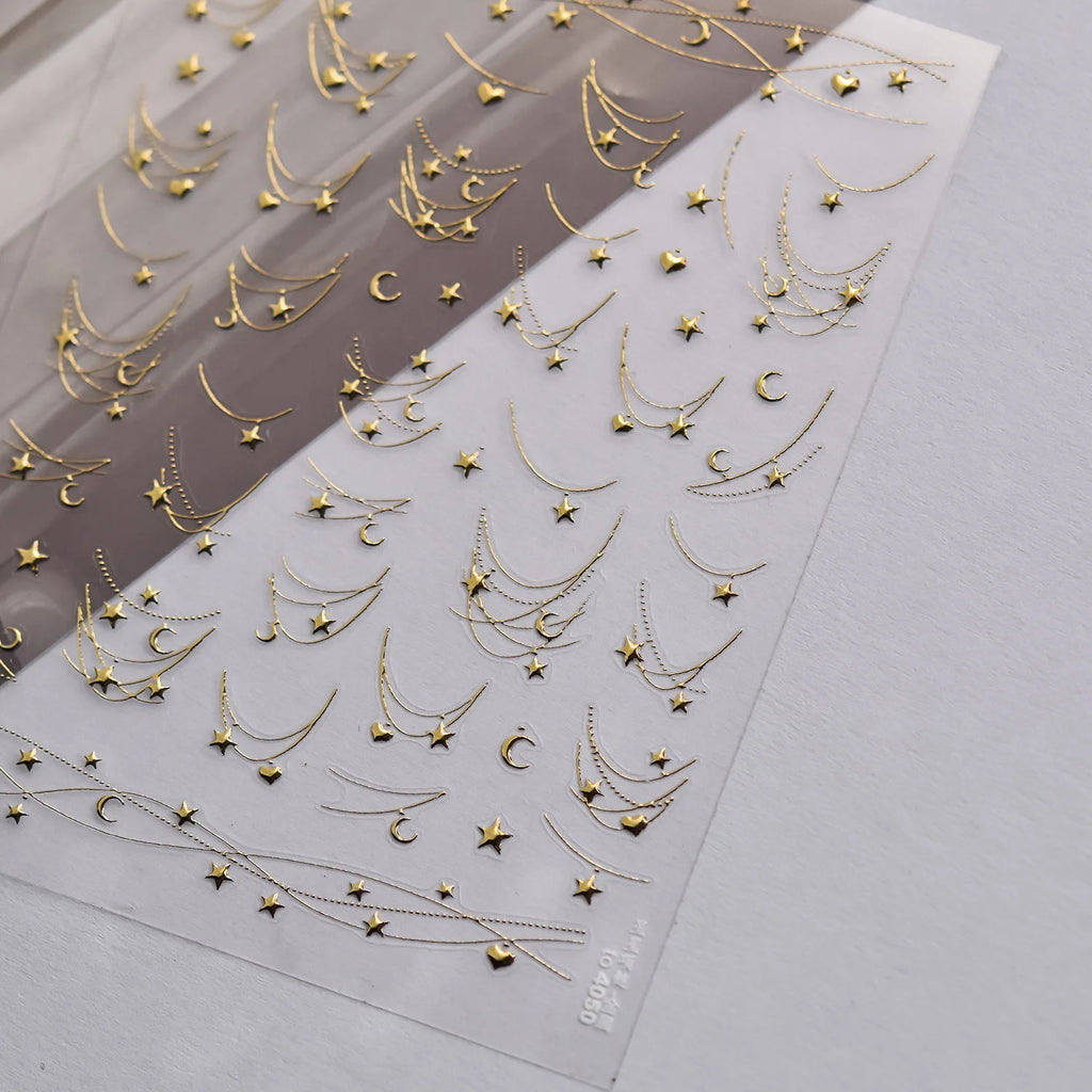 5D Bronzing Nails Sticker French 3D Star Necklace Small Accessories Nail Art Stickers DIY Luxury Metallic Manicure Decorations