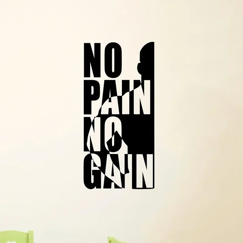 No Pain No Gain Inspirational Quote Wall Sticker - Bold Black & White Fitness Motivational Decor for Home Gym, Bedroom, Living R