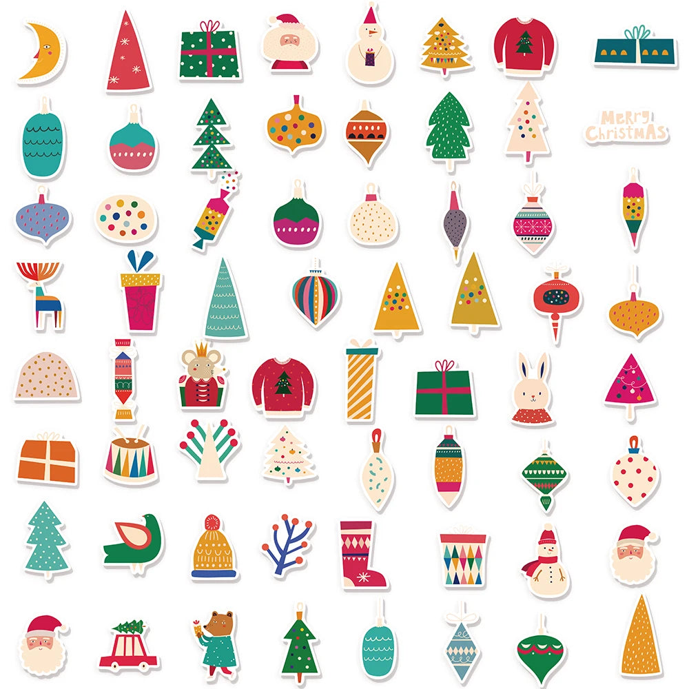64PCS Santa Claus Christmas Stickers Skateboarding Car Guitar Helmet Luggage Laptop Graffiti Stickers Christmas Gift